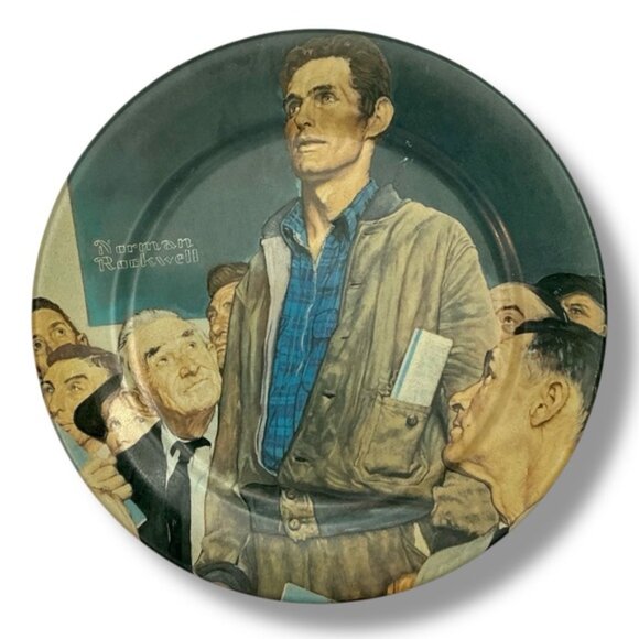 Norman Rockwell Metal Collector Plate Freedom Of Speech Four Freedoms Vintage 80 - Picture 2 of 16